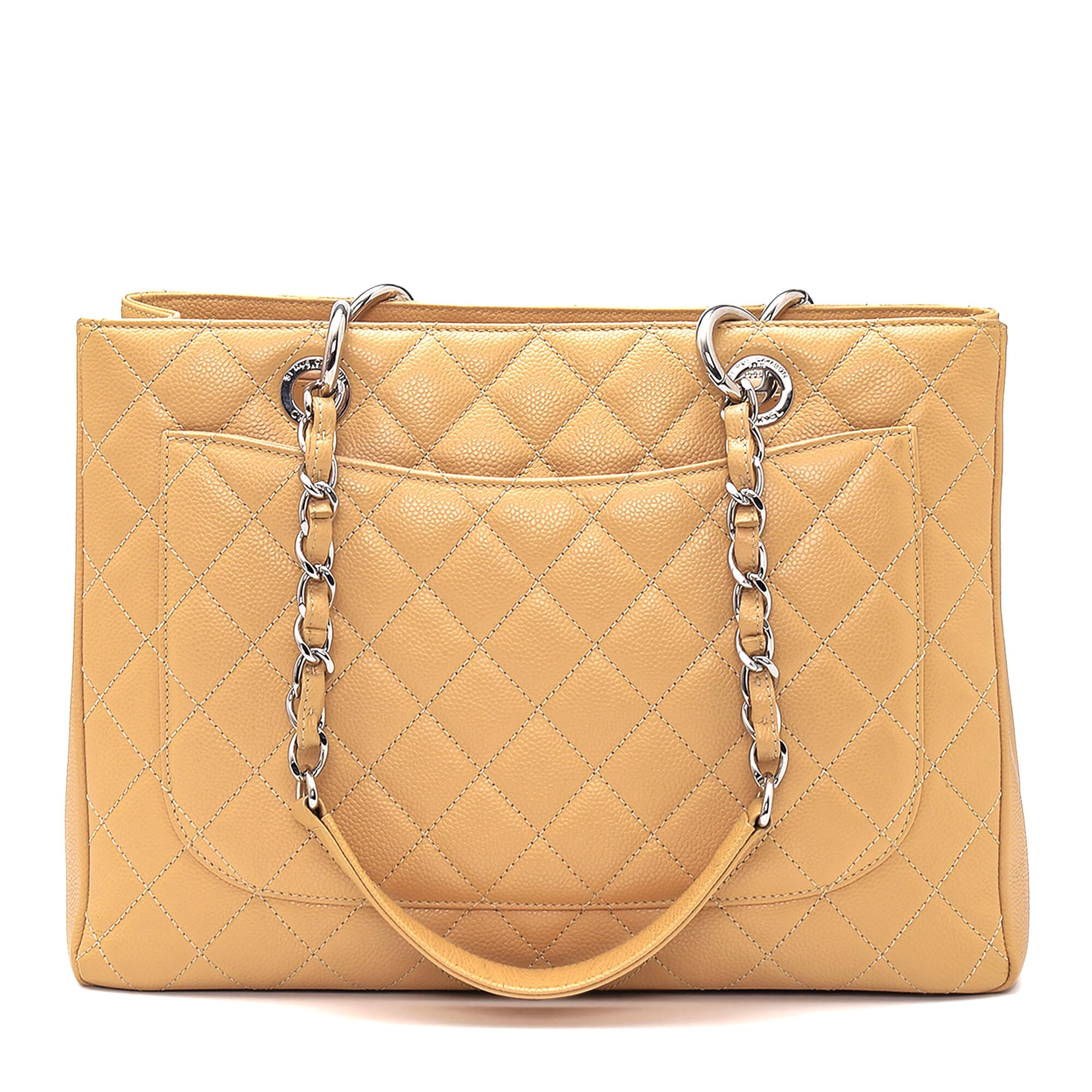 Chanel - Beige Caviar Leather Quilted Grande Shopping Tote Bag